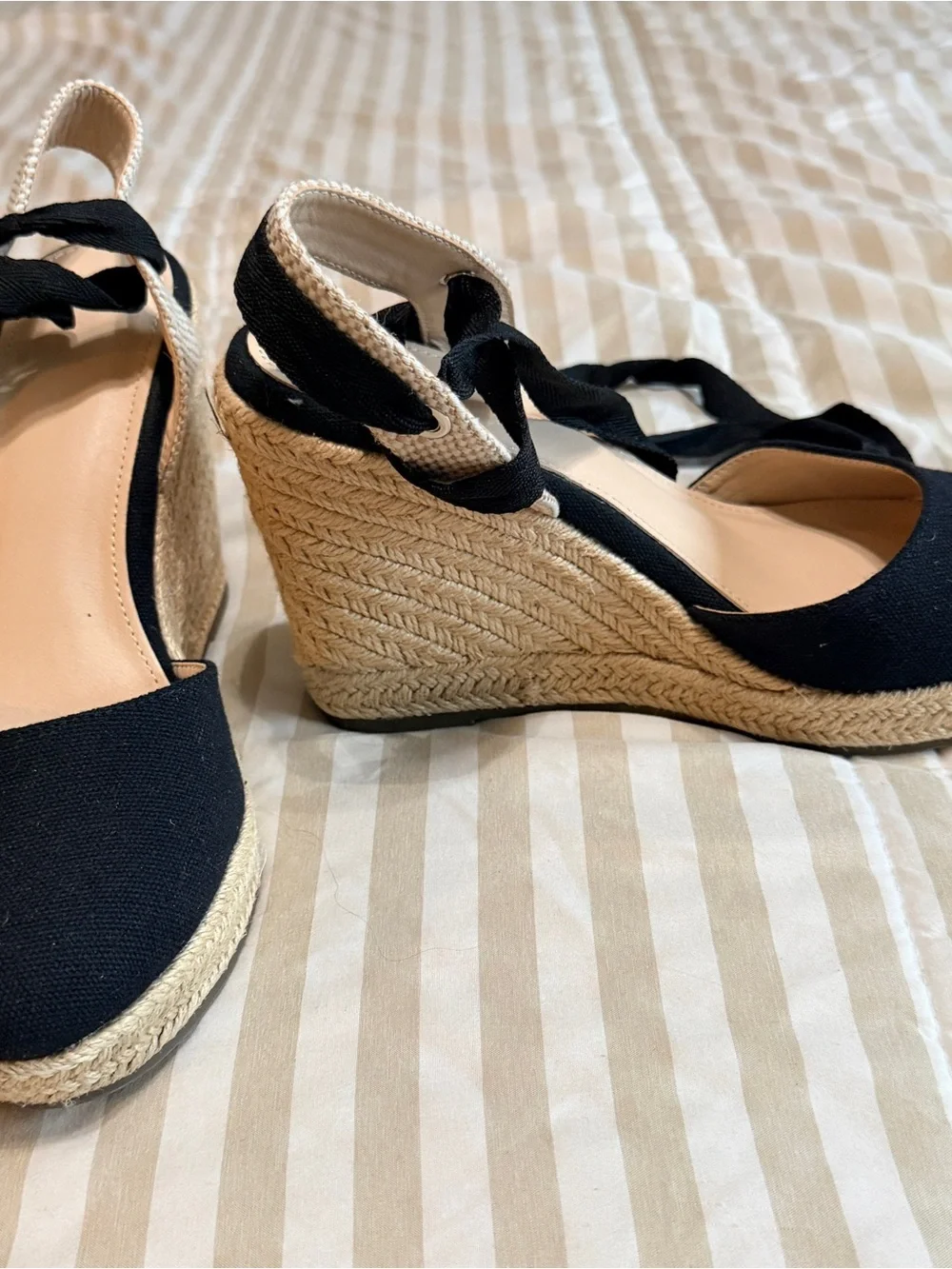 Black Espadrille Lace-Up Flats